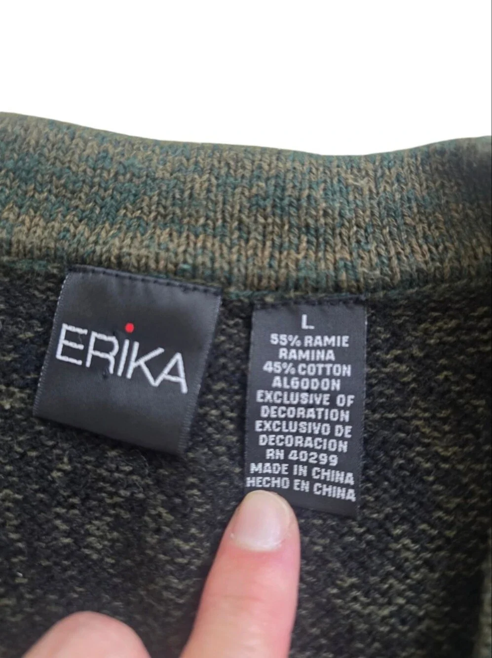 Vintage Erika Women's Greeb Full-Zip Floral Embroidered Knit Vest, Size Large
